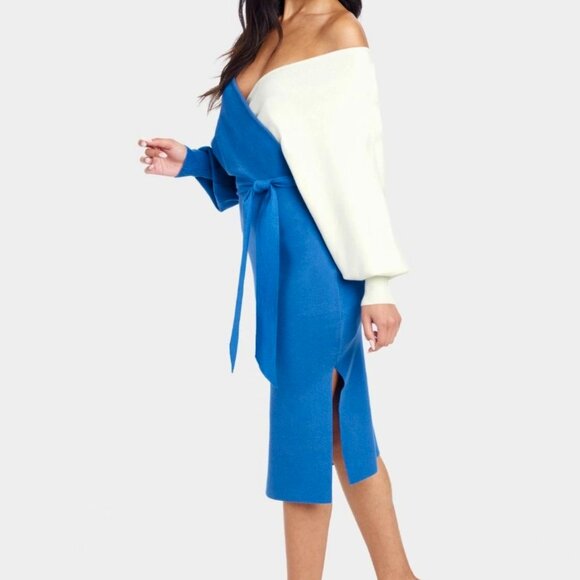 Bebe Off The Shoulder Color Block Surplice Dress - NWT - Picture 2 of 6